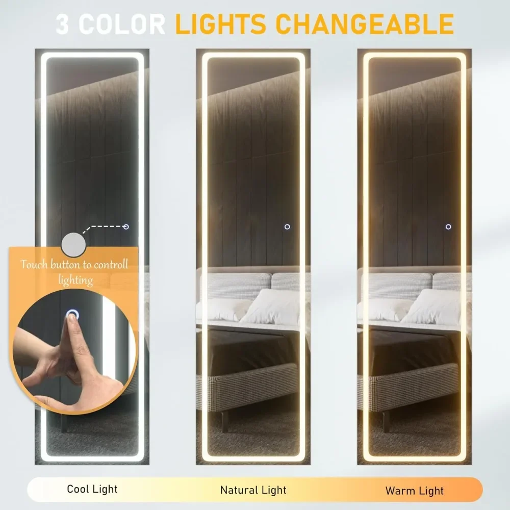 LED Mirror Jewelry Cabinet Standing, with Full-Length Mirror and Adjustable LED Lights, Lockable Jewelry Armoire, 360° Swivel