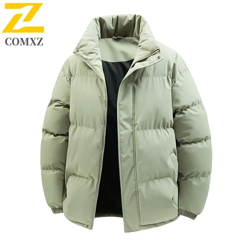 COMXZ Men Outdoor Baseball Jacket Winter American Style Down Fille Coat Stand Collar Business Casual Thickened Thermal Outerwear