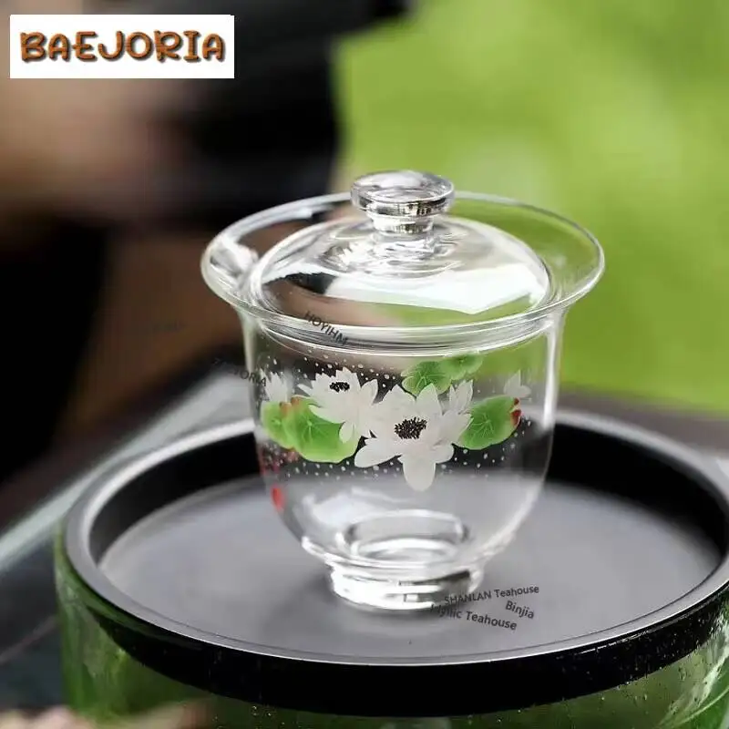 150ml Exquisite Fish Play Glass Gaiwan Boutique Borosilicate Green Tea Special Tea Tureen Tea Making Cover Bowl Supplies Craft