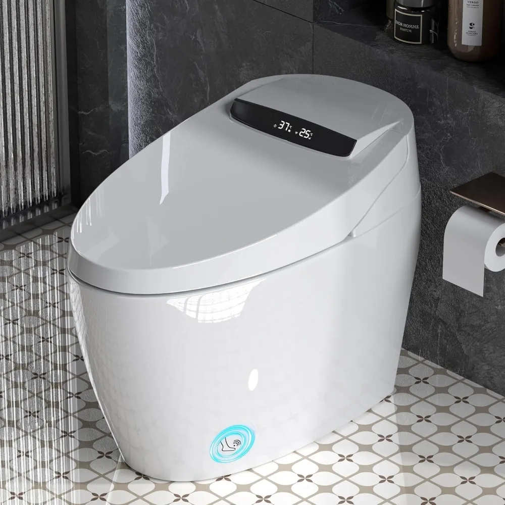 

Умный унитаз со встроенным биде, унитаз с датчиком ног и безрезервуарным двойным автоматическим смывом, цельный унитаз-биде для ванных комнат, светодиодный ди