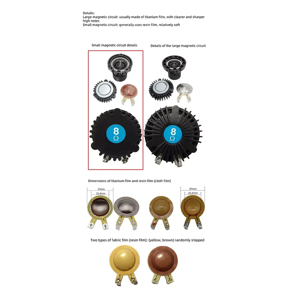 25-Core Titanium-Coated Resin-Coated High Power Tweeter, 8 Ohms, 25 Call Speaker PB-8000AA