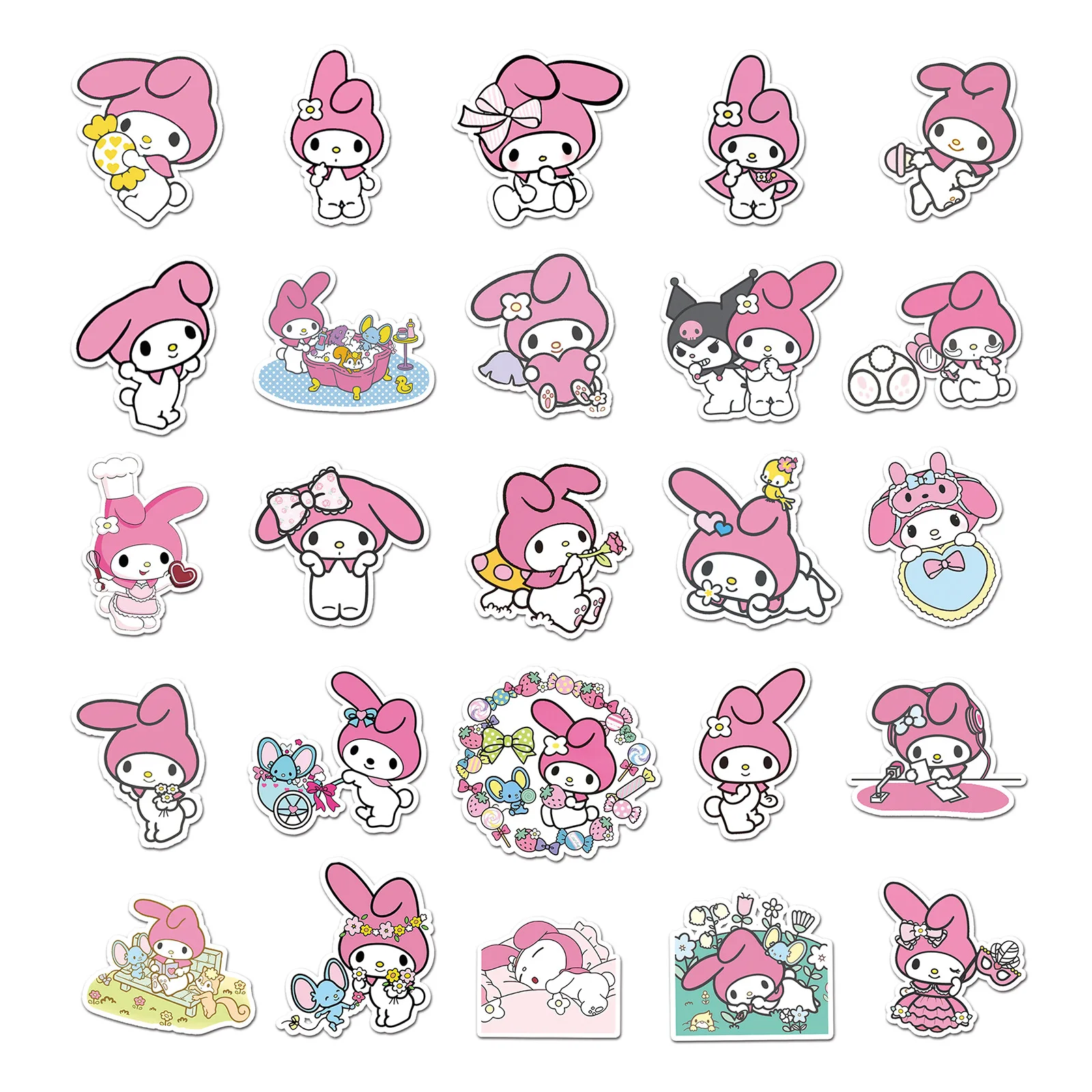 50Pcs/Set Sanrio Stickers Cute Pink Little Rabbit MY MELODY Cartoon Graffiti Handbook Luggage Notebook Stickers HD Printed Gift