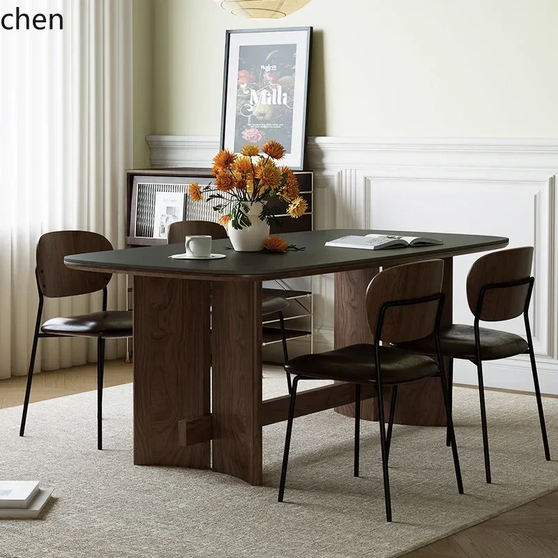 

D24-solid wood dining tle and chair combination household walnut rectangular rock sl dining tle