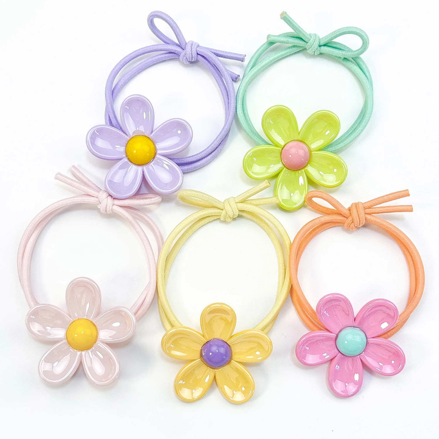 2/5PCS Cute Girls Flower Long Elastic Hair Band For Kids Exquisite Braid Ponytail Holder Rubber Teis Fashion Hair Accessories