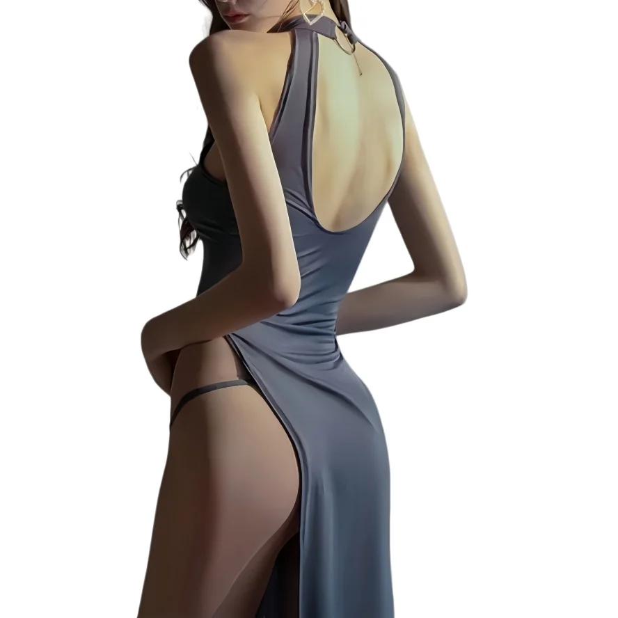 Women's Black Backless Sleeveless Bandage High Split silk Dresses sexy Bodycon Long Cheongsam Mini Dress plus size Spring Summer - view 2