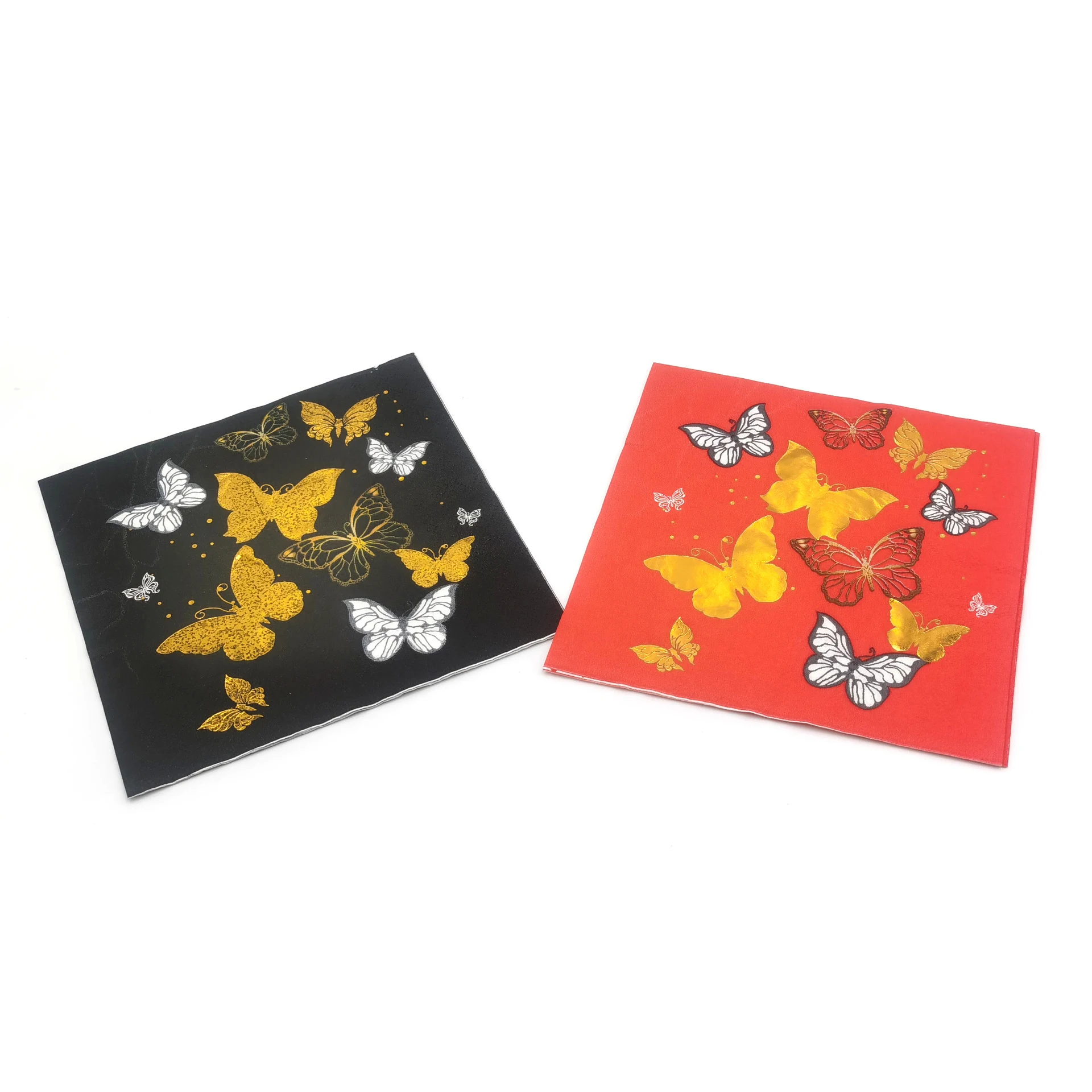 Red and Black Hot Stamping Printed Napkins, Butterfly Pattern, Gold Foil Decorated, Folding Napkins, 100Pcs