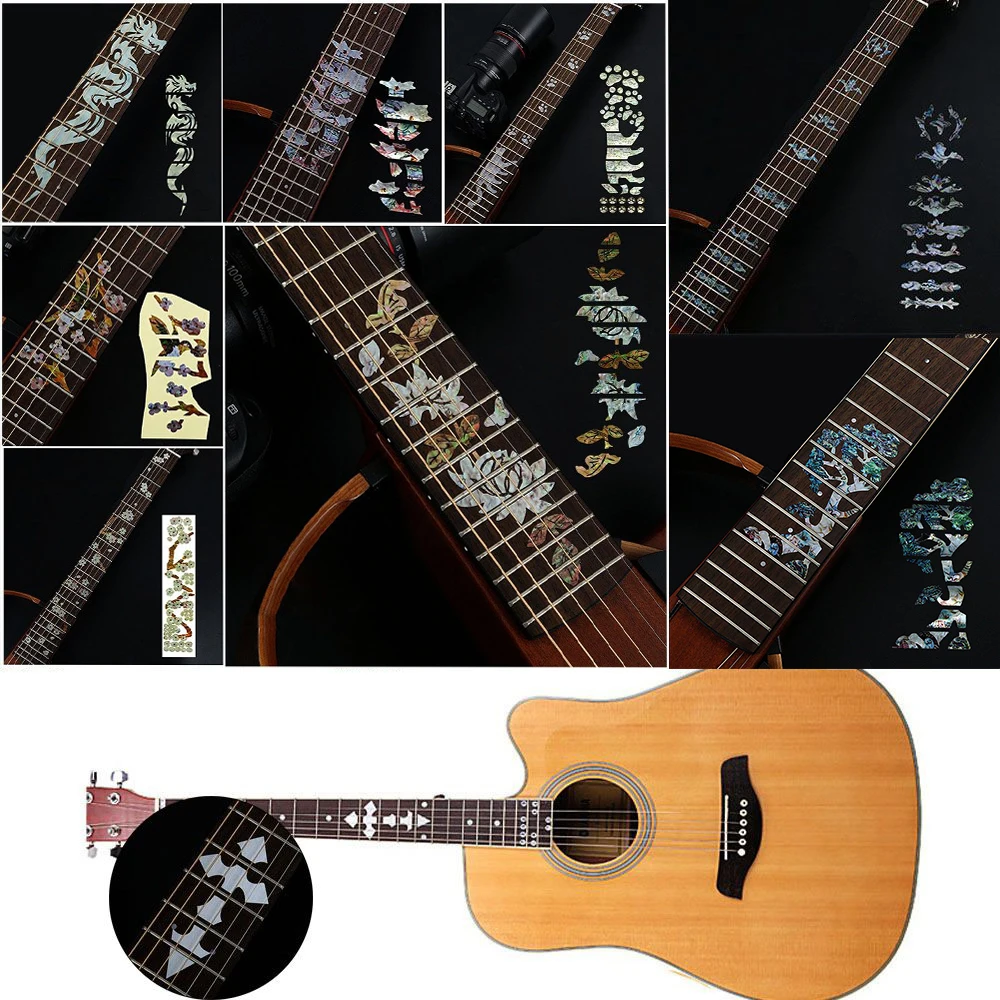 Calcomanías con incrustaciones cruzadas de alta calidad, pegatina de diapasón para Guitarra acústica eléctrica, bajo, pegatina ultrafina, accesorios de Guitarra, 1 ud.