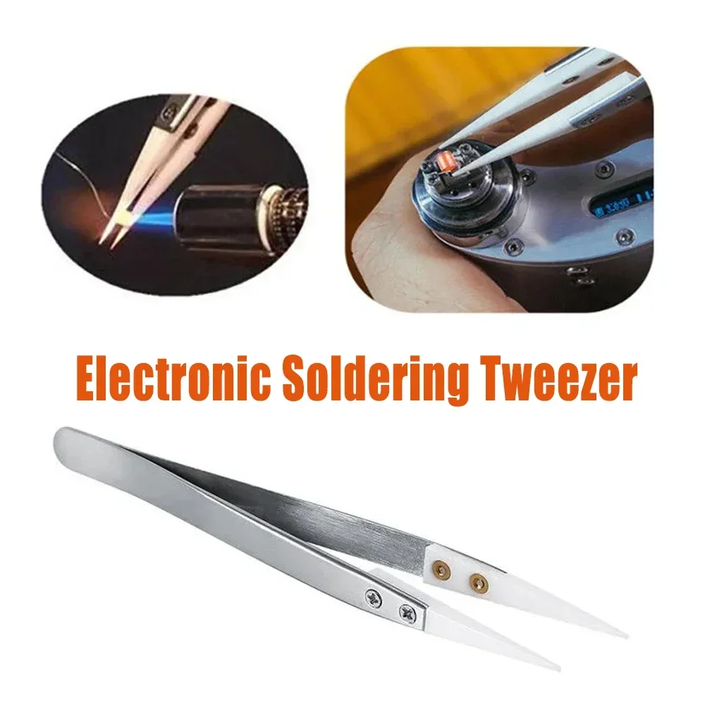 Ceramic Tweezers Straight Tip Anti Static Safe Soldering Tweezers Acid Resistant Precision Chuck Electronic Repair Tools