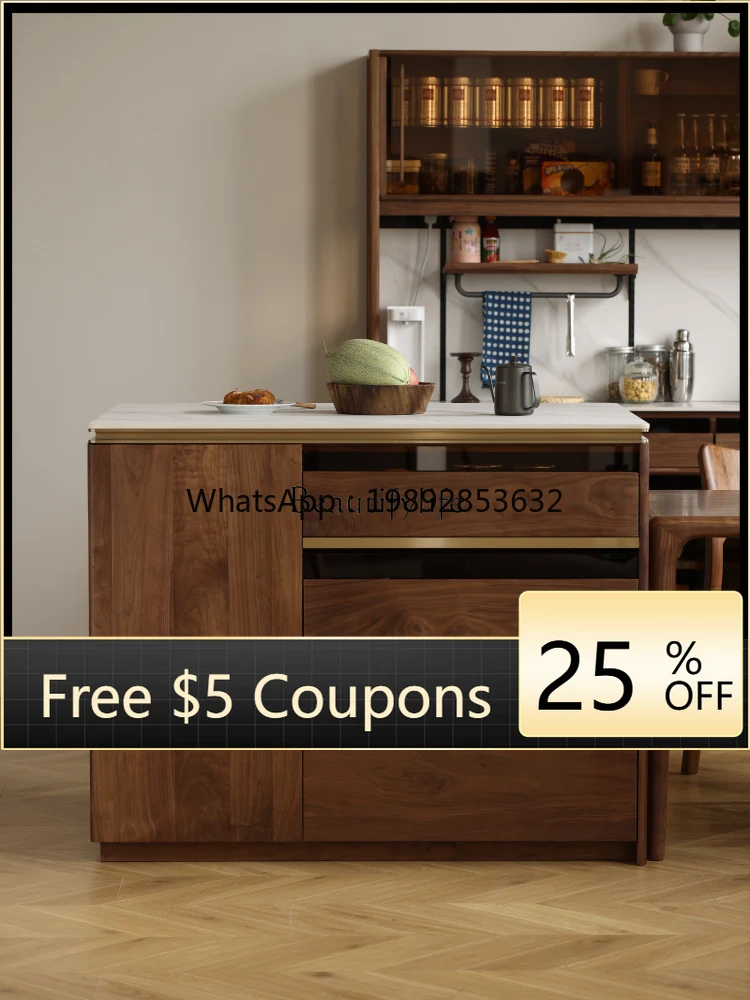 

FF North American black walnut solid wood slate integrated middle island cabinet