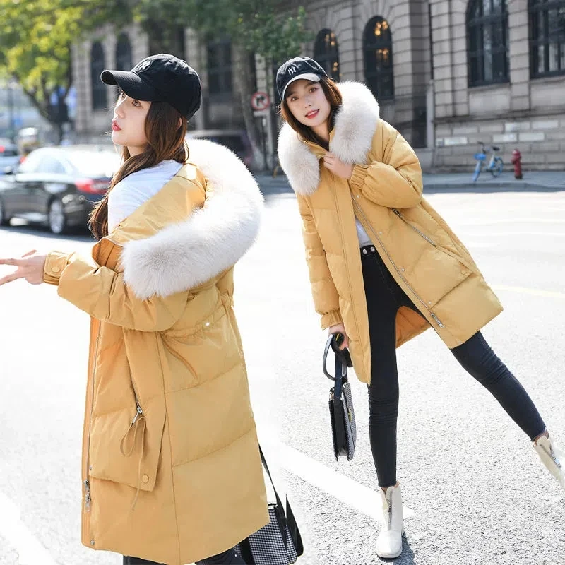 Down Cotton Jacket Women Winter 2024 Korean Loose Fashion Casual Padded Coat Female  Large Size Hooded Fur Collar Thick Parkas