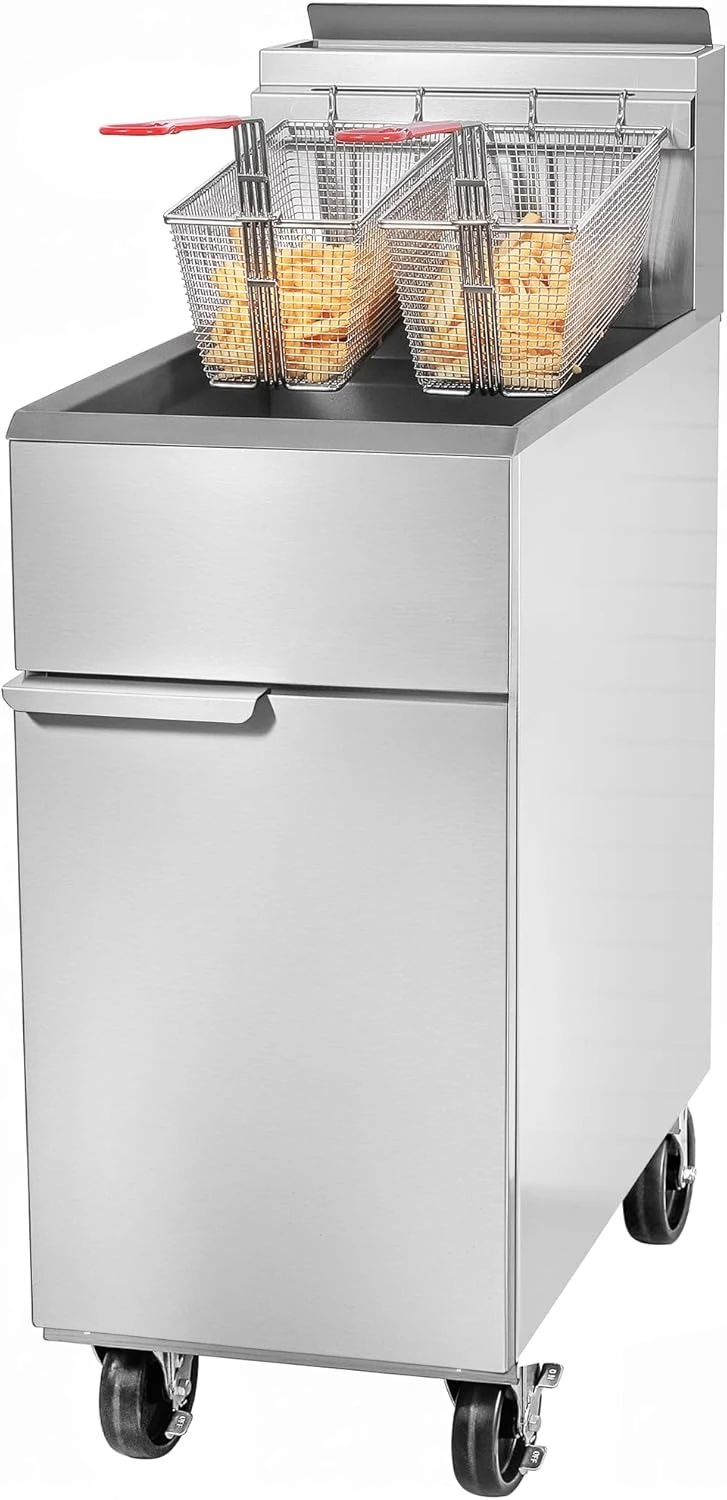 

Commercial Natural Gas Fryer 120,000 BTU 4 Burners Floor Standing Fryer CSA Certified Stainless Steel Deep Fryer