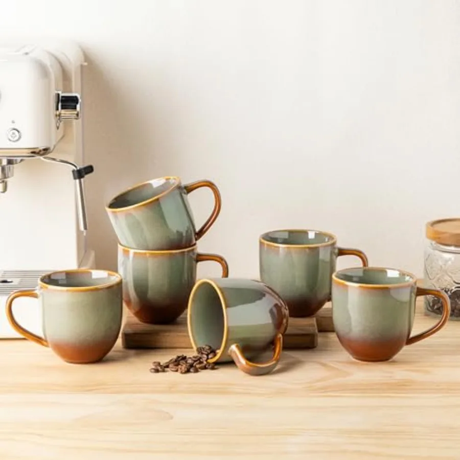 

Набор из 6 керамических кофейных кружек, 12 унций, ручной работы, с ручкой, для латте, чая, молока, пива, горячего шоколада