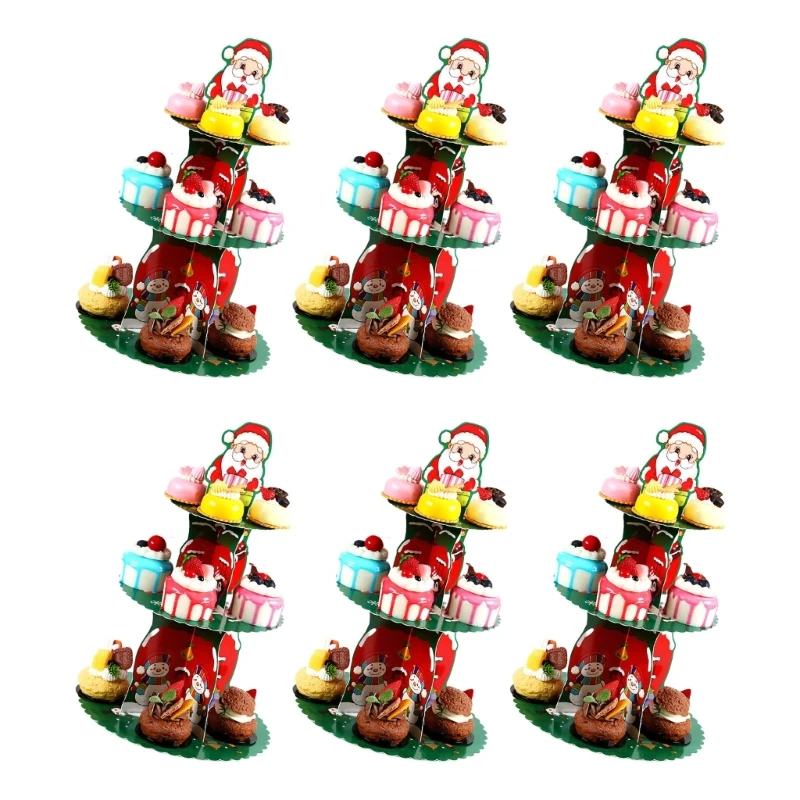 2024 New Set Of 6 Paper Cake Holders for Christmas Party Sweet Treat Presentation Stand Dessert Display Rack Snacks Shelf