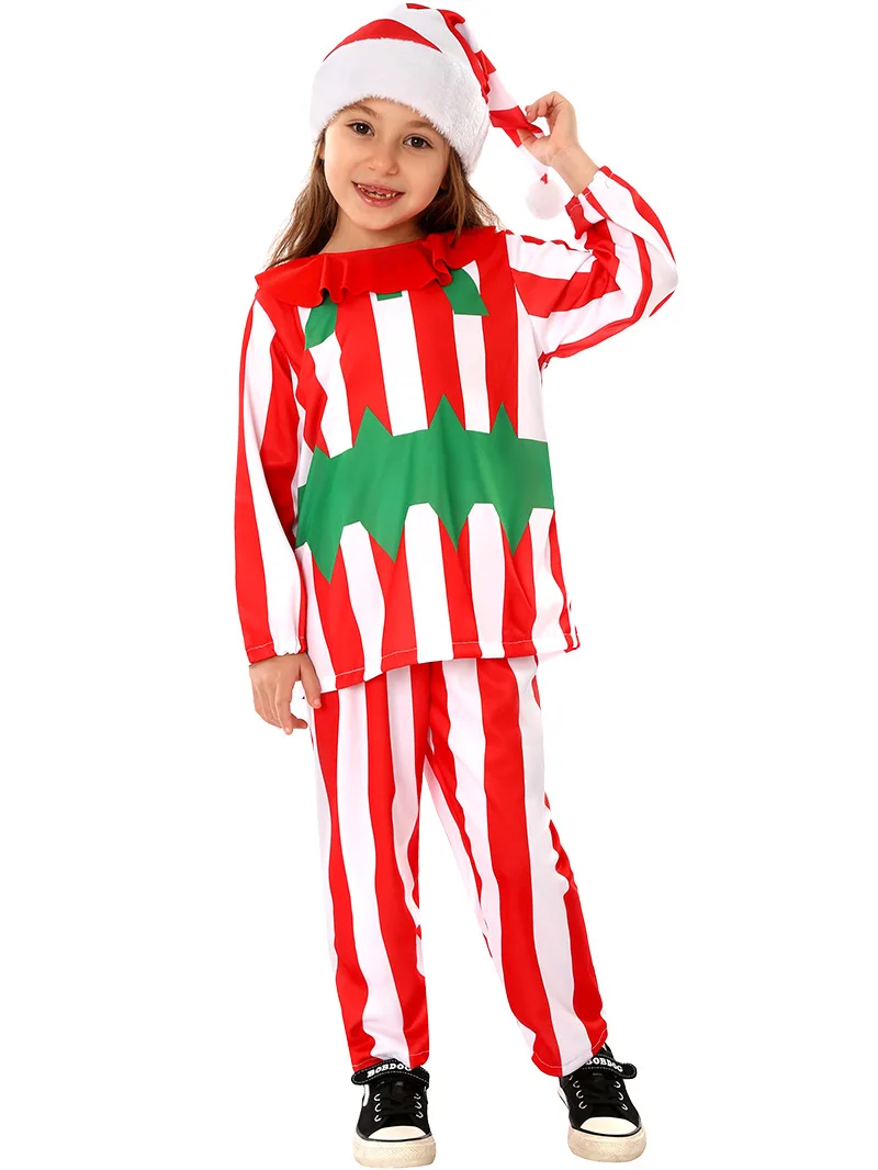 Jungen Leistung Elf Cosplay Weihnachten rot und weiß gestreiften Anzug Halloween Junge Schloss Karneval Party Santa Claus