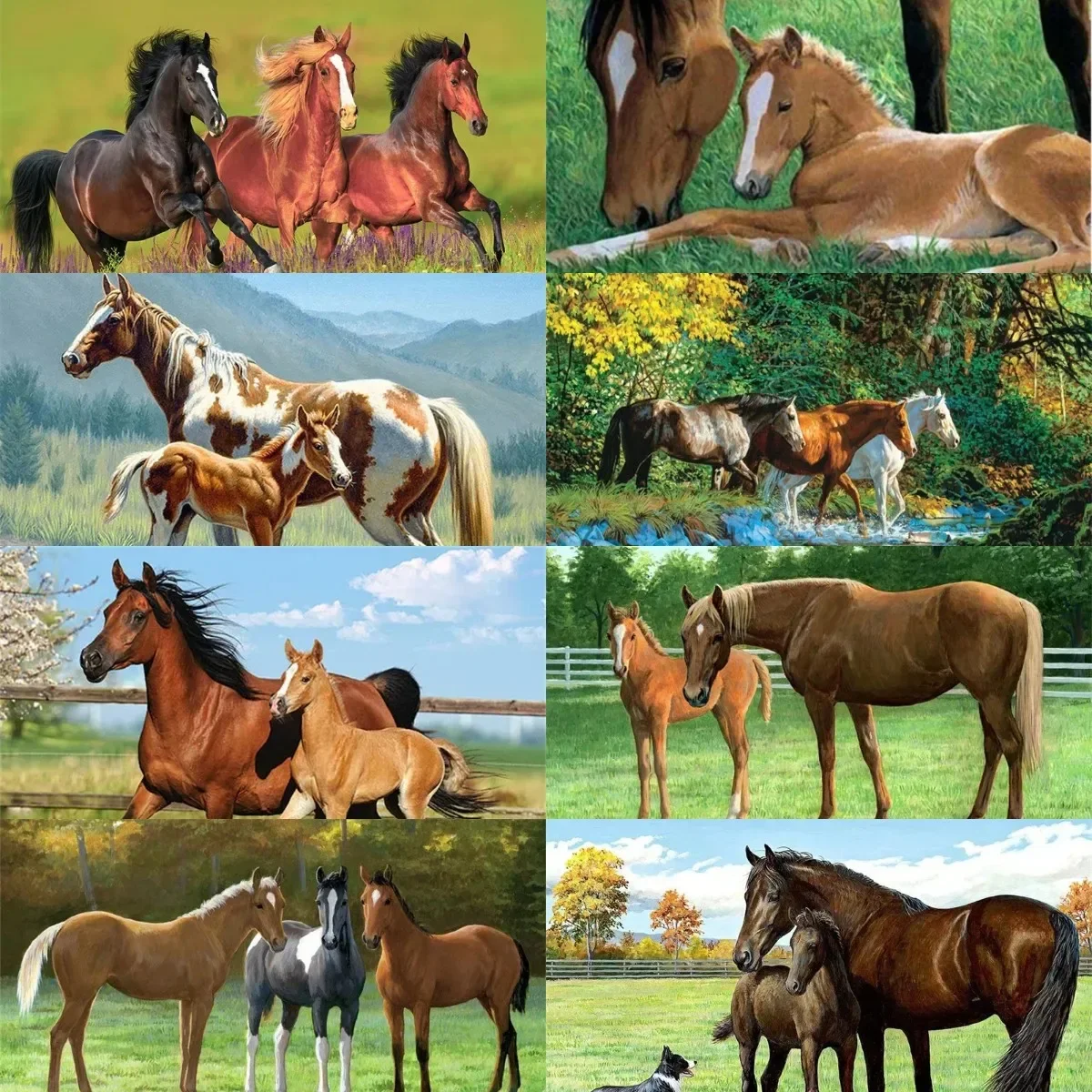 DIY 5D Diamond Painting Kit Playful Horses- Perfect Gift for Handmade Home Decor