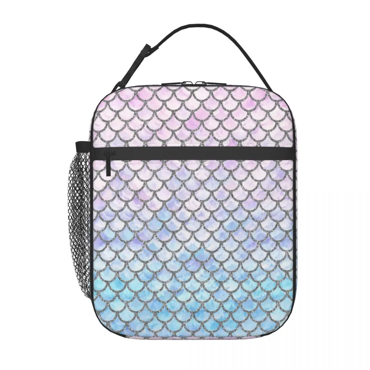 Custom Pastel Mermaid Scales Pattern Lunch Bag Women Cooler Thermal Insulated Lunch Box for Kids School Children