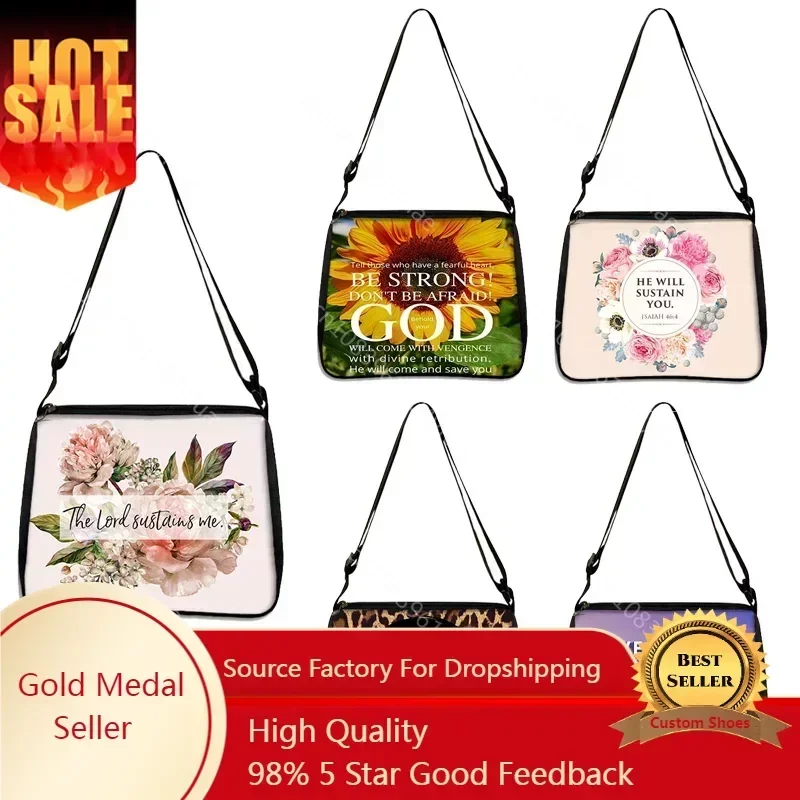 

Christian Bible Verse Print Shoulder Bag God He Will Sustain You Lady Axillary Bags Casual Religious Pattern Underarm Bag Gift