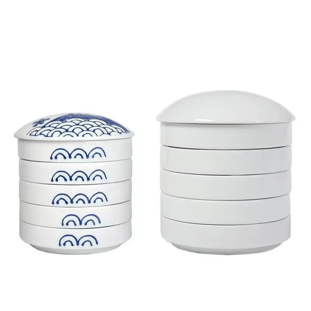 Five Layer Ceramic Palette Blue And White Ink Plate Hand Painted Desktop Decoration For Calligraphy Chinese Painting Art