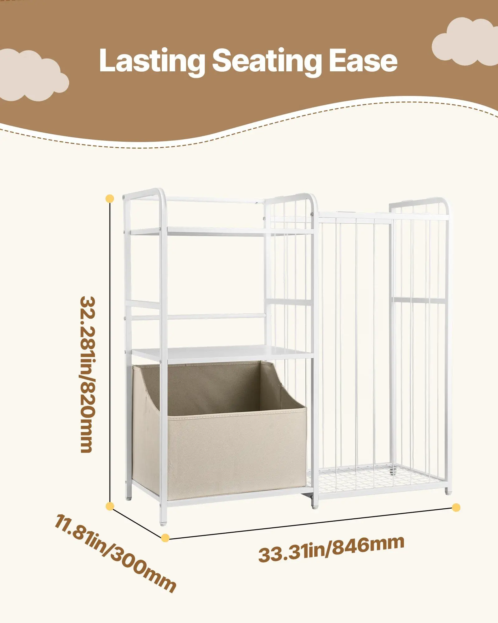 رف كتب للأطفال بطبقتين مع مساحة تخزين ألعاب قماشية، منظم حيوانات محشو مع تصميم مضاد للطرف لغرفة لعب الحضانة