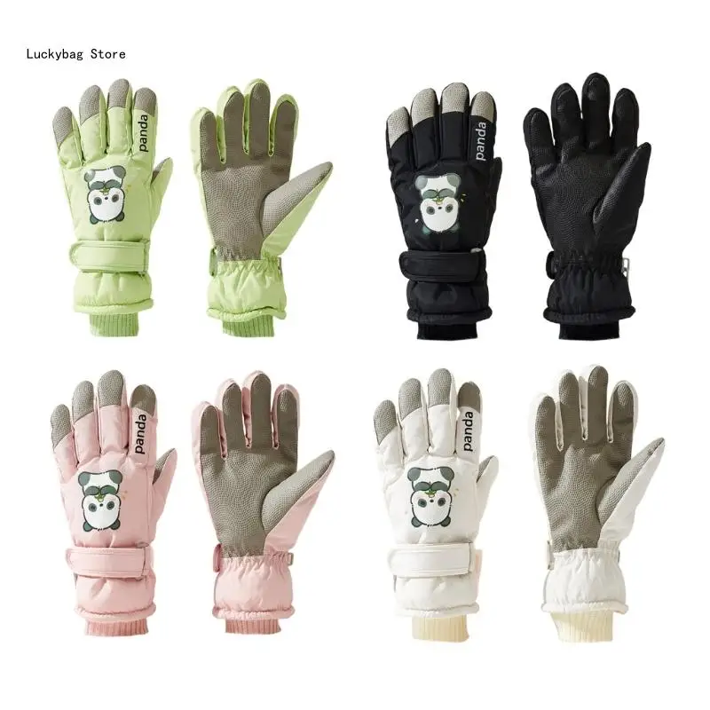 Winter Skiing Gloves with Thick Warm Liner Windproof Cartoon Print Hand Gloves