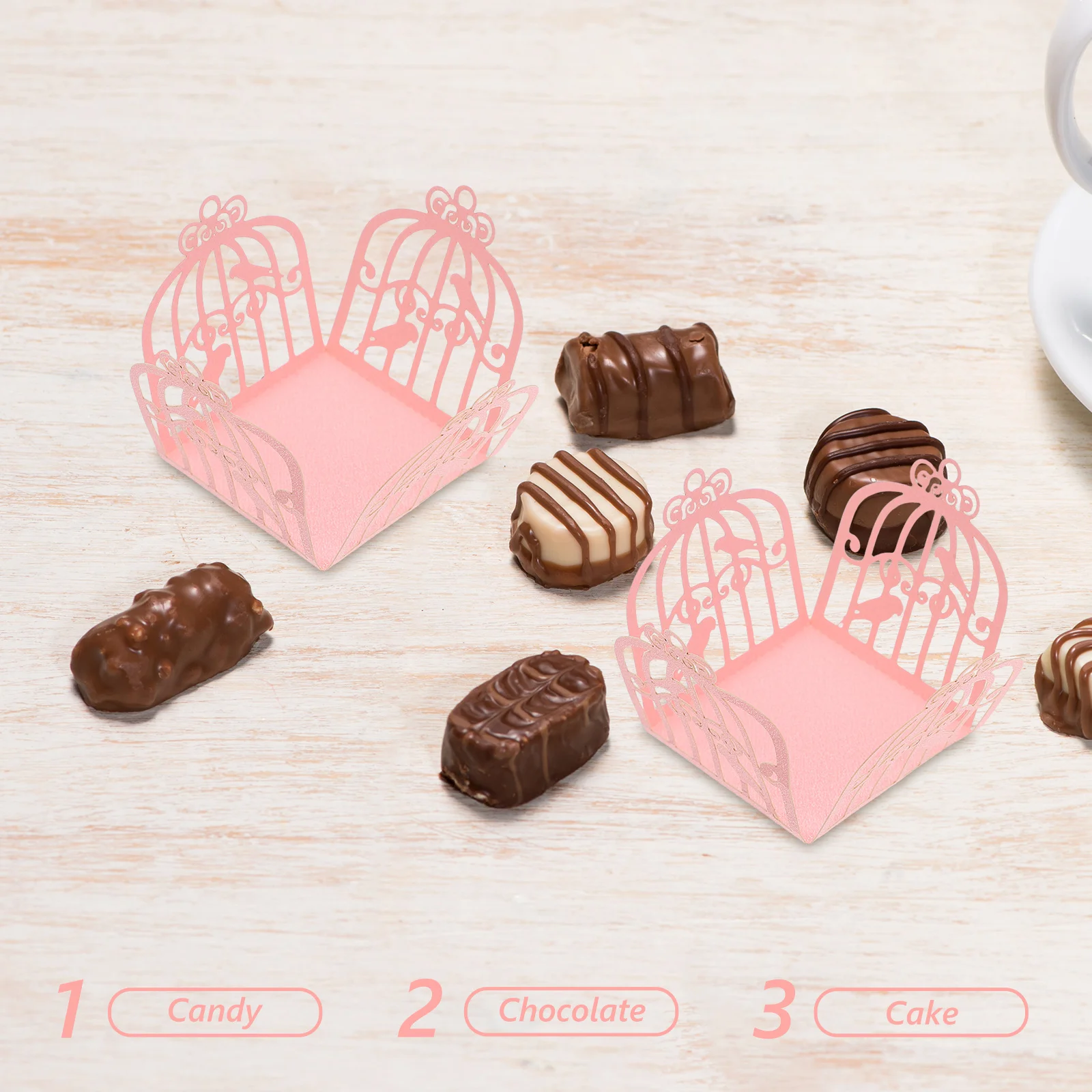 

50Pcs Truffle Wrappers Liners Chocolate Boxes Paper Candy Gift Containers Wedding Treat Boxes Hollow Out Lace Floral Decorative