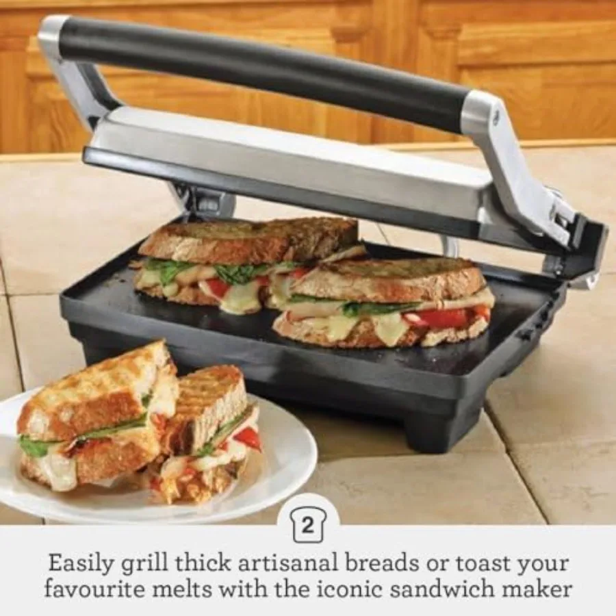 BSG520XL Panini Duo Antihaft-Sandwichmaker-Presse aus gebürstetem Edelstahl mit 2 Scheiben für perfekt gegrillte Sandwiches und Paninis