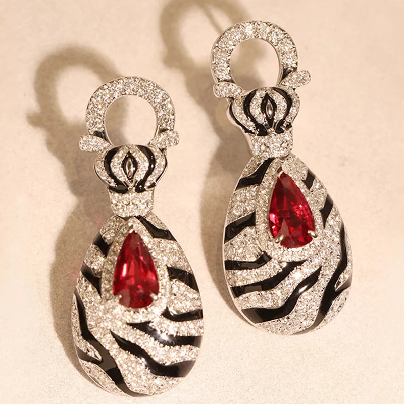 2023 New Trend Modern Retro Zebra Pattern Ruby Jewelry Sets For Women European American Fashion Leopard Rings Dangle Earrings