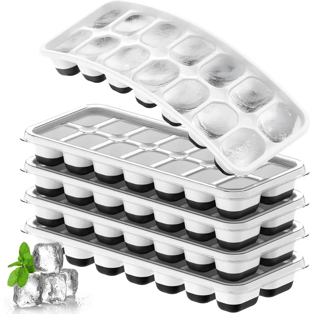 Stackable Silicone Ice Cube Trays with Lids - BPA-Free, Easy Release, Reusable Molds for Regular Ice Cubes, Cocktails, Coffee, W