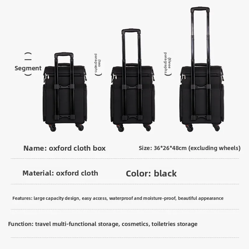 Professional Rolling Makeup Case Large Capacity Nylon Tool Box for Spas Salons and Travel Rolling Trolley Makeup Train Case view 4