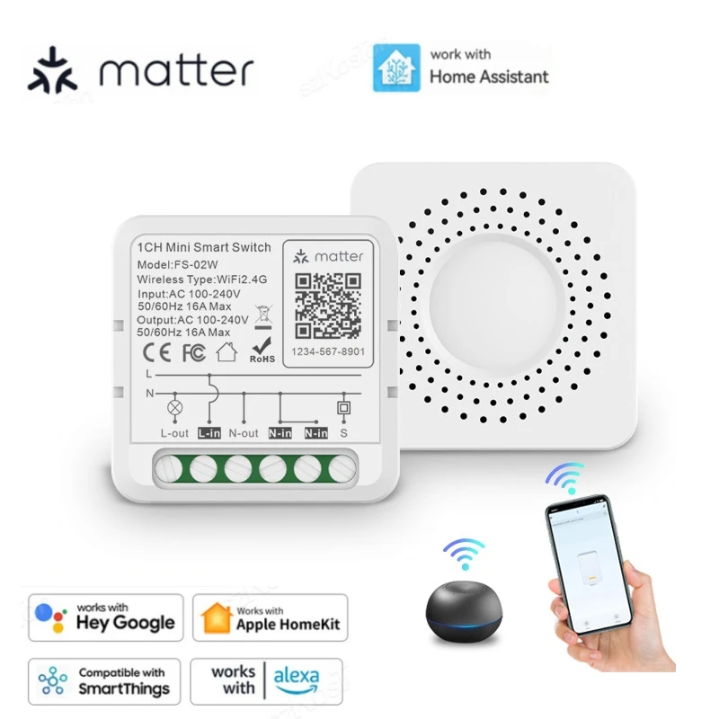 Smart Matter WiFi 1 CH Swtich Module DIY Bulb Circuit Breaker App Remoter Support Homekit Siri Google Home Alexa Voice Assistant