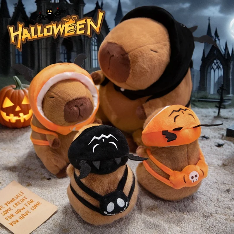 20 cm Leuke Halloween Pompoen Hoofddeksels Capybara Knuffels Schattige Gevulde Duivel Hoofddeksels Capibara Pop Verjaardagscadeautjes voor Kinderen