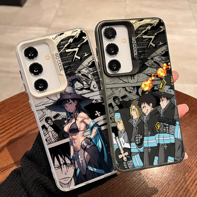 Anime Cartoon Fire Force For Samsung A71 A52 A53 A51 A34 A33 A32 A21S A23 A15 A12 A13 A05 5G Colorful Silver Funda Phone Case