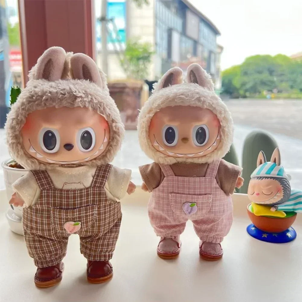 For Labubu T-shirt Pants Set Leisure Style 17cm Mini Plush Doll Clothes Outfit Idol Hat Clothing Gift Doll Accessories