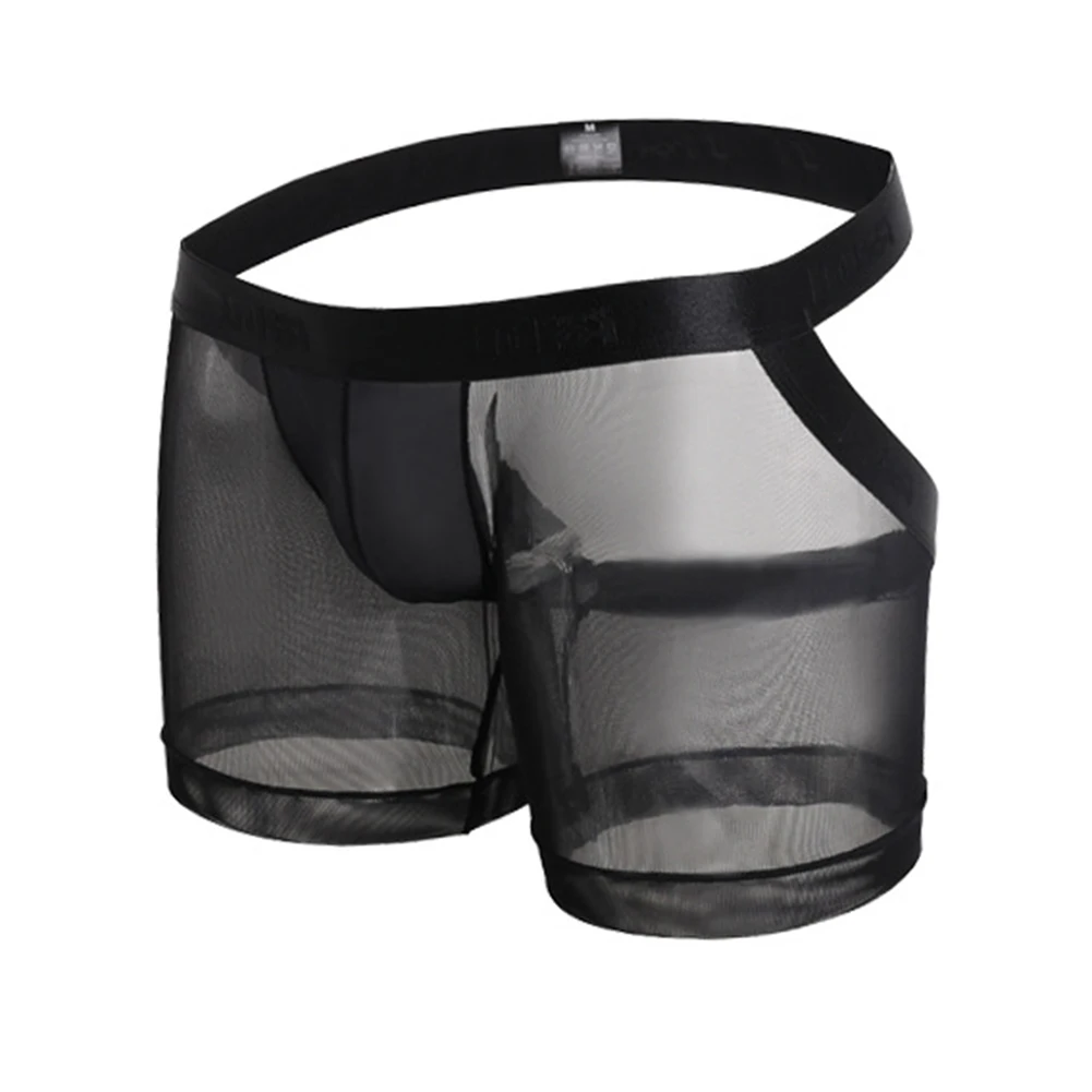 Men Trunks Underwear Mesh Open Crotch Ball Pouch Tanga U Pouch Breathable Comfort Shorts Panties Transparent Underpants
