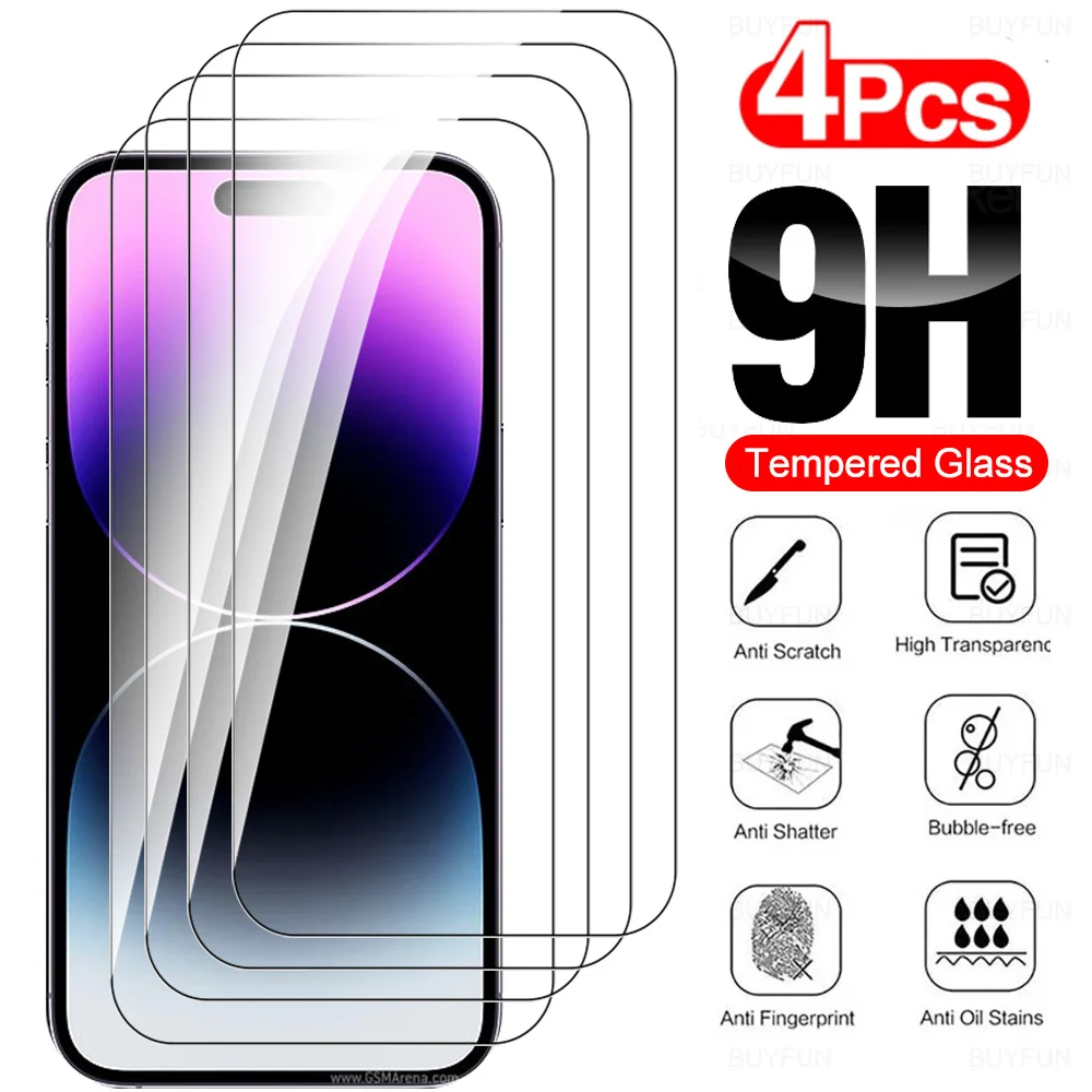 4PCS 9H Tempered Glass For iphone 14 pro max Screen Protector For iphone13 pro max 13pro 13 mini Safety Protection Film Cover