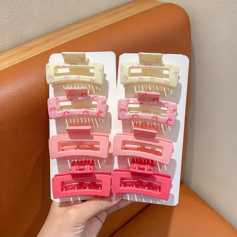4-Piece Set of 8 Square Hair Clips with Sweet Bow Design, Matte Pink Square Hair Clips with Bow Design, Medium-Sized Square Hair Clips, Suitable for Daily Hair Styling, Valentine's Day Gift