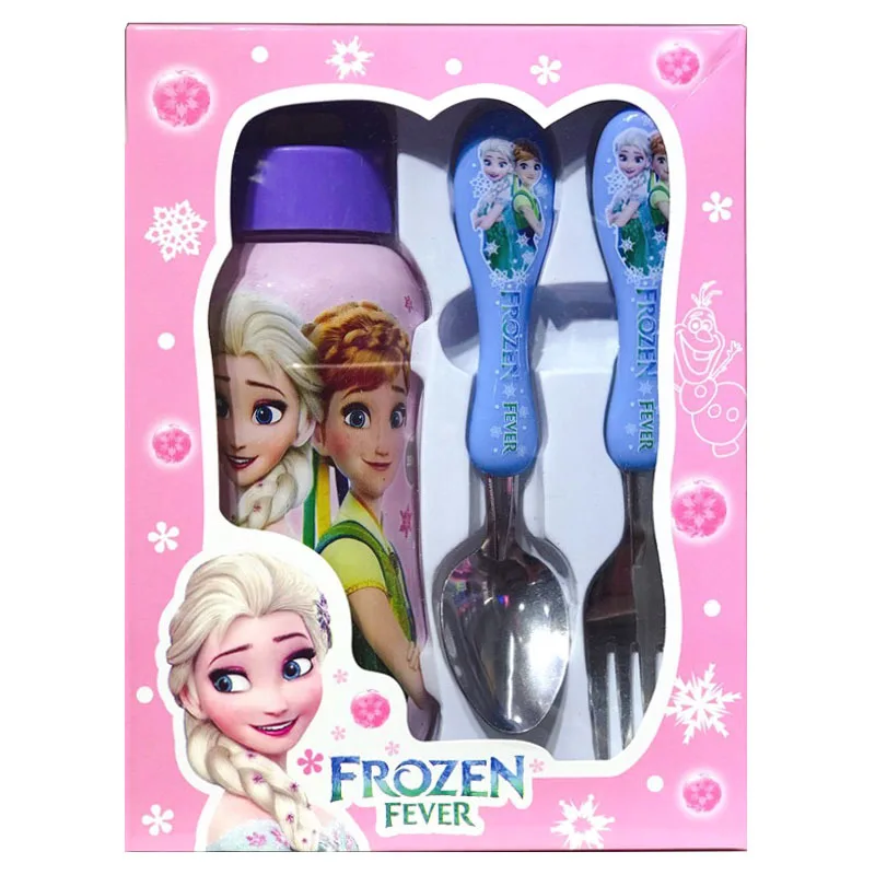 Juego de vajilla de dibujos animados de Disney para niños, conjunto de 3 piezas de Frozen, Spiderman, coches, tenedor, cuchara, taza de agua,