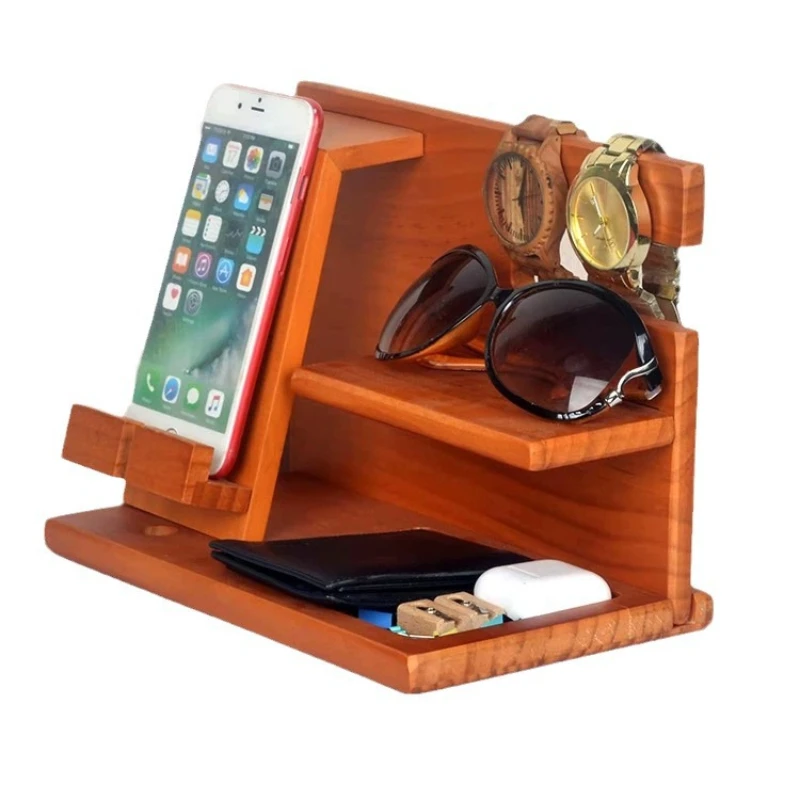 Minimalist Phone And Tablet Stand Desk Organizer Natural Solid Timber Durable Smooth Polished Safe To Touch Hollow LargeCapacity