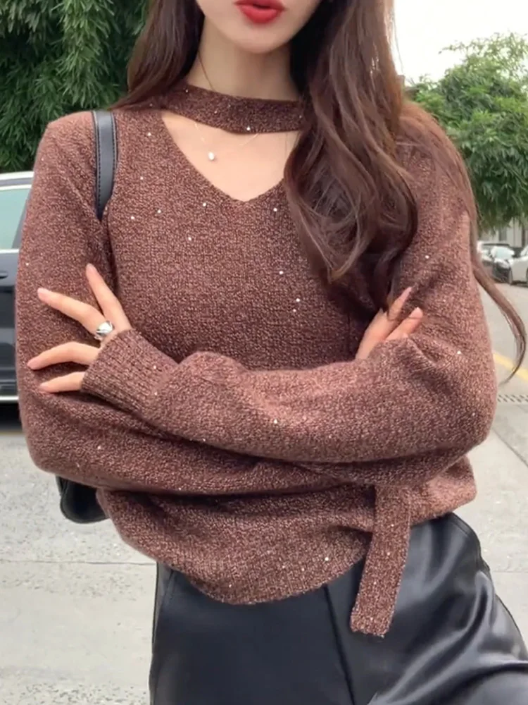 

Faionable Long Sve Knitted Sweater Women Loose Ne Hanging Sa Design Autumn Winter New Arrival Ele Lazy Sle Lad...