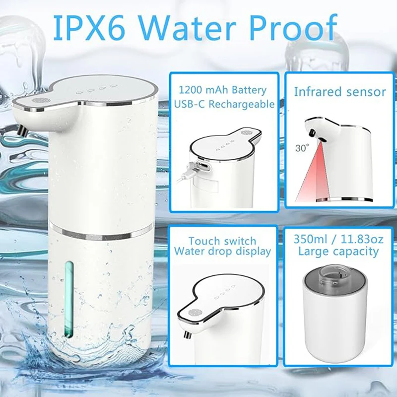 

Автоматический дозатор мыла с инфракрасным датчиком, 350 мл, бесконтактный USB-пенный дозатор мыла для рук, кухня, ванная комната, настенный монтаж