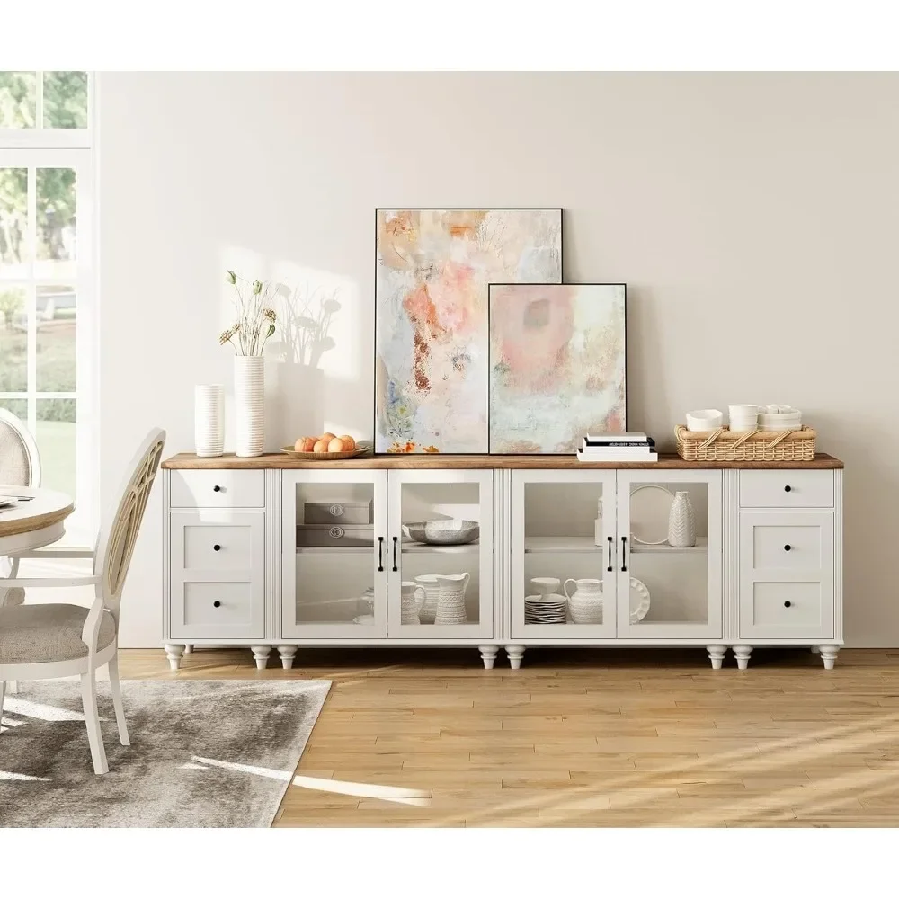 Suporte de TV grande para TV de 100 polegadas, mesa de console de TV LED para TV de 85 90 95 polegadas, centro de entretenimento com estação de carregamento e porta de vidro