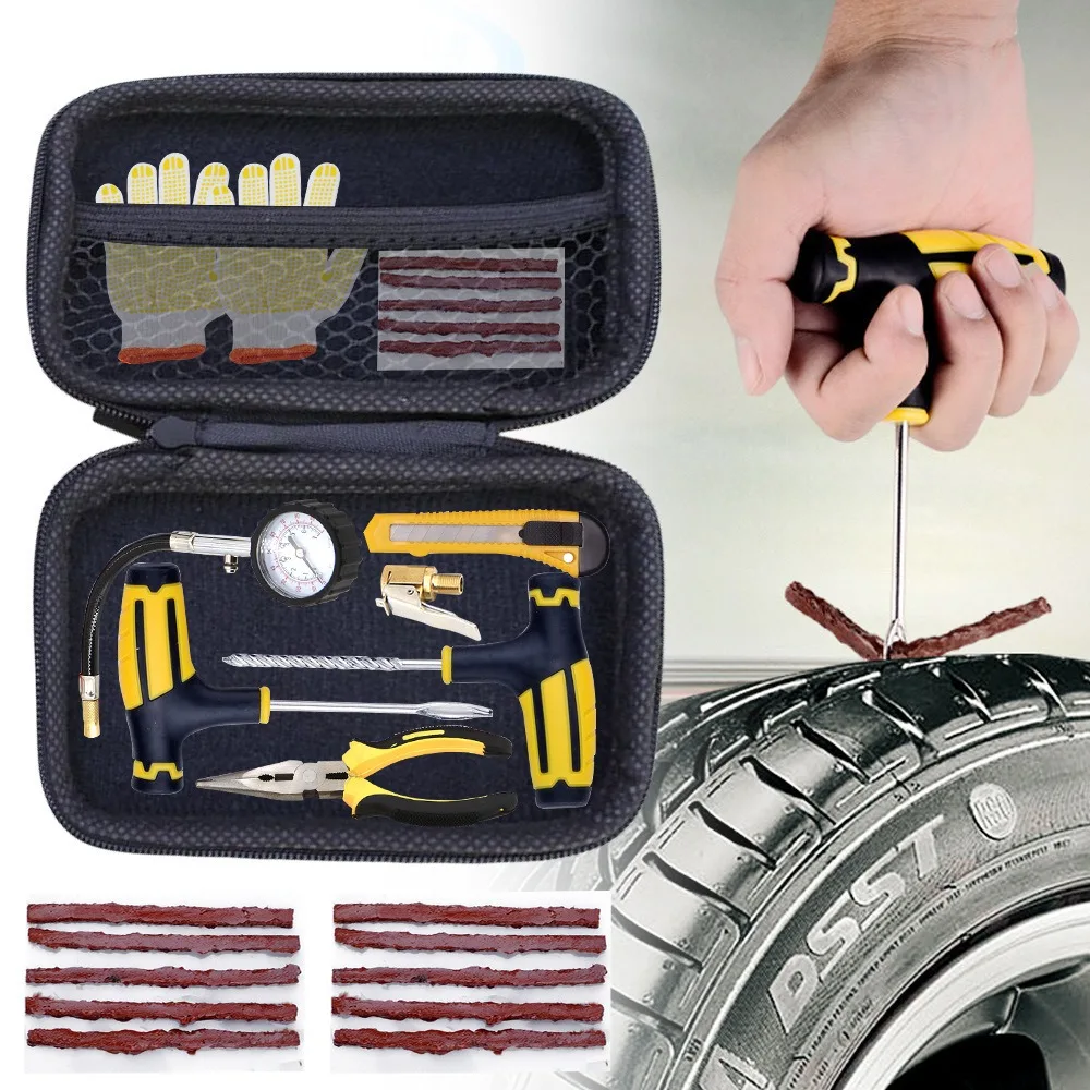

Car Tire Repair Tool Kit with Rubber Strips Tubeless Tyre Puncture Studding Plug Set Motorcycle Truck Vacuum Tire Repair Tool