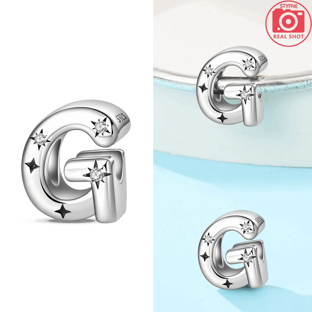 الفضة 925 الأصلي سحر 26 حرف A-Z الأبجدية سحر غرامة الخرز صالح الفضة سوار DIY غرامة مجوهرات النساء الهدايا قلادة #2