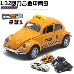 Volkswagen Beetle de aleación para niños, coche de policía clásico, taxi, coche de carreras, modelo de coche de rebote, regalo de juguete, 1: 32