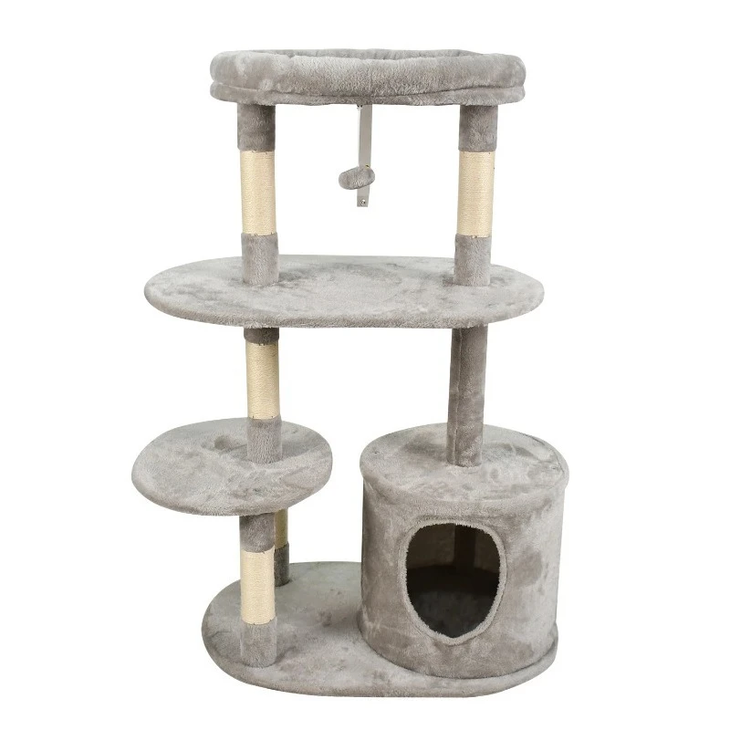 Luxury multi-purpose pet modern wooden cat tree climbing apartment, sisal and wool packed in cartons