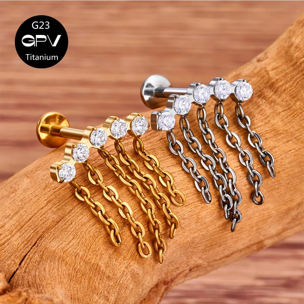 G23 Titanium ZC Chain Pendant Fashion Earbone Nail Internal Thread Perforated Jewelry Men's and Women's Earnail Nose Nail