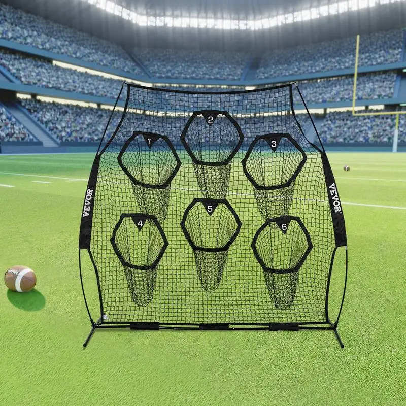 Filet d'entraînement pour football 274 x 243 cm, filet de lancer de rugby avec 6 poches pour cibles, sans nœuds, sangles et étui de transport inclus, pour améliorer la précision du lancer, noir