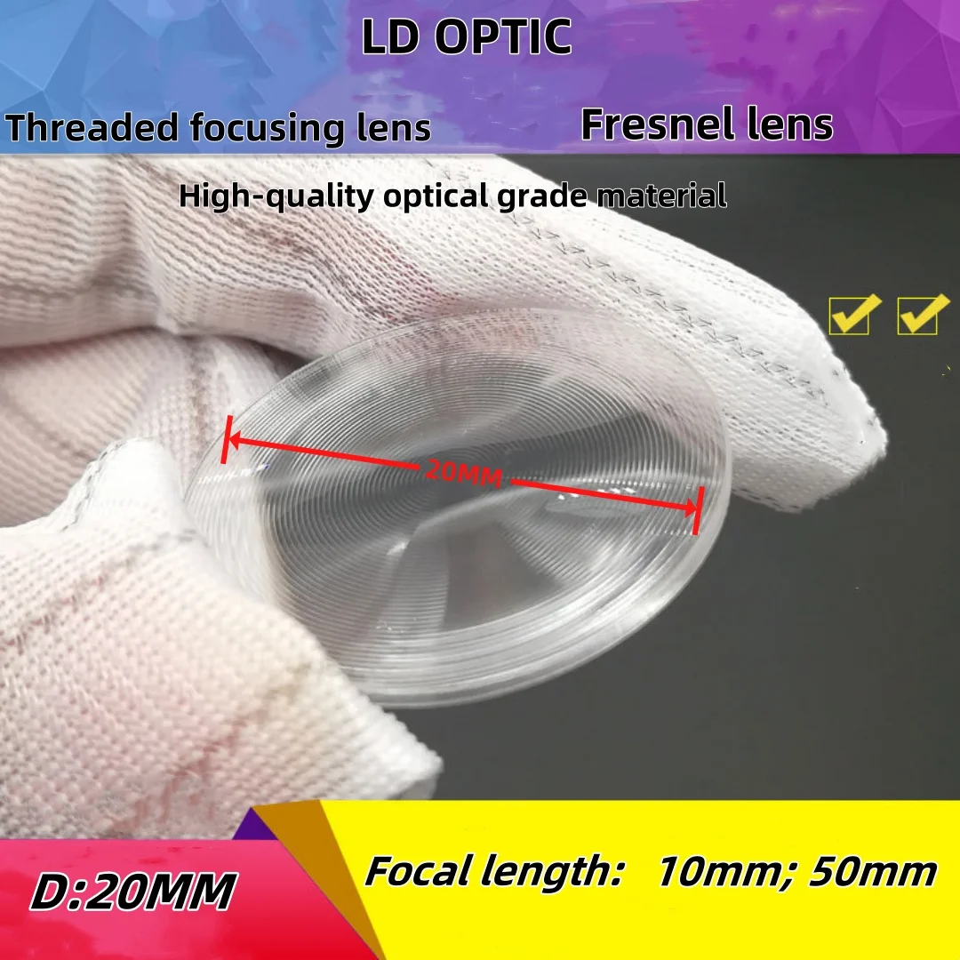 20MM diameter optical grade plastic PMMA Fresnel lens. Solar focusing threaded lens. For ignition, lighting and magnification