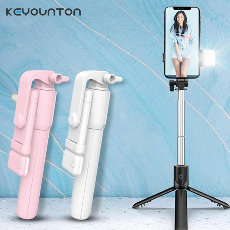 Portable LED Fill Light Microphone Tripod Live Video Phone Holder Photography Selfie Stick Recording Handle Stabilizer Bluetooth