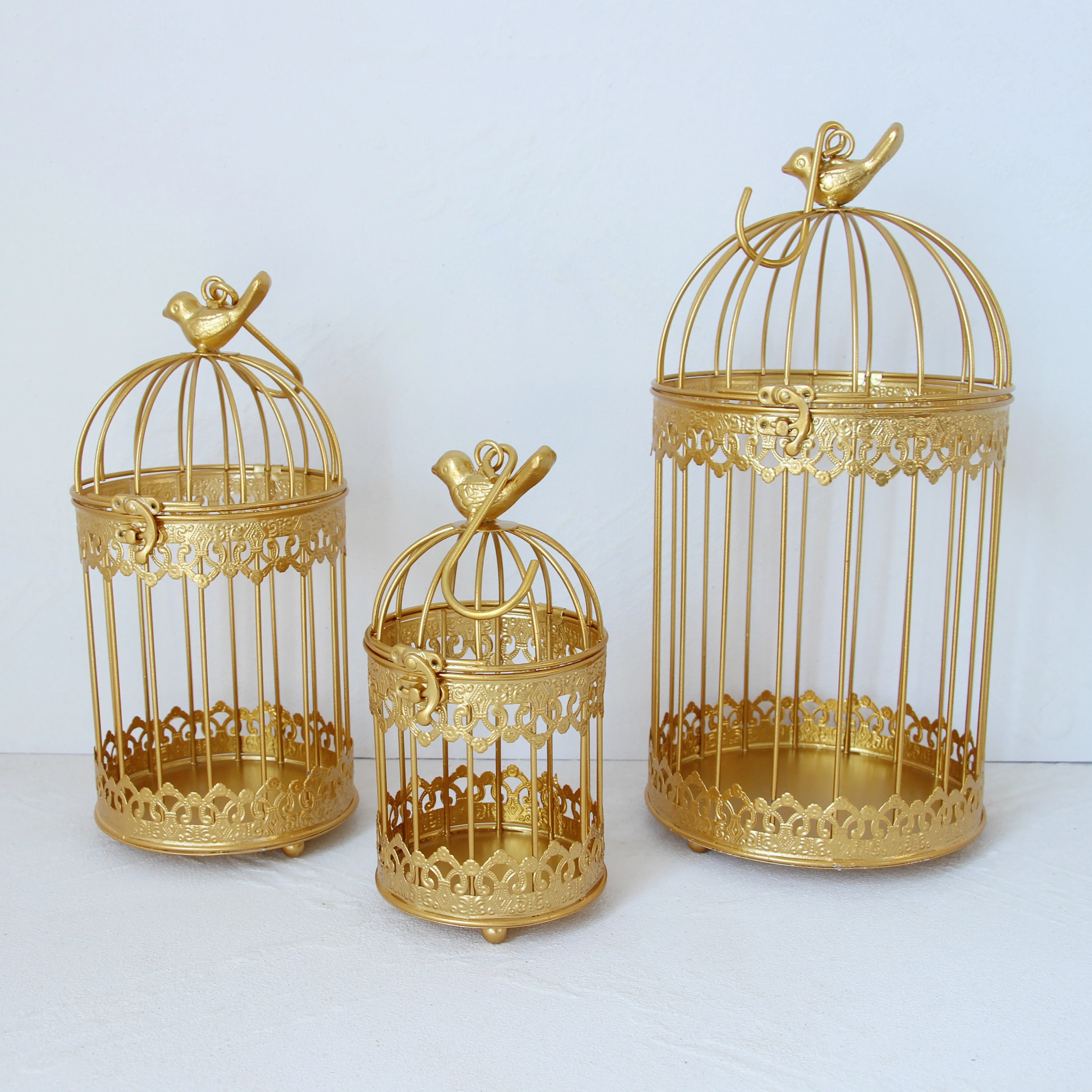 Modern iron wrought metal birdcage gold small middle Sets large bird cage decoration hanging flowerpot succulent plants